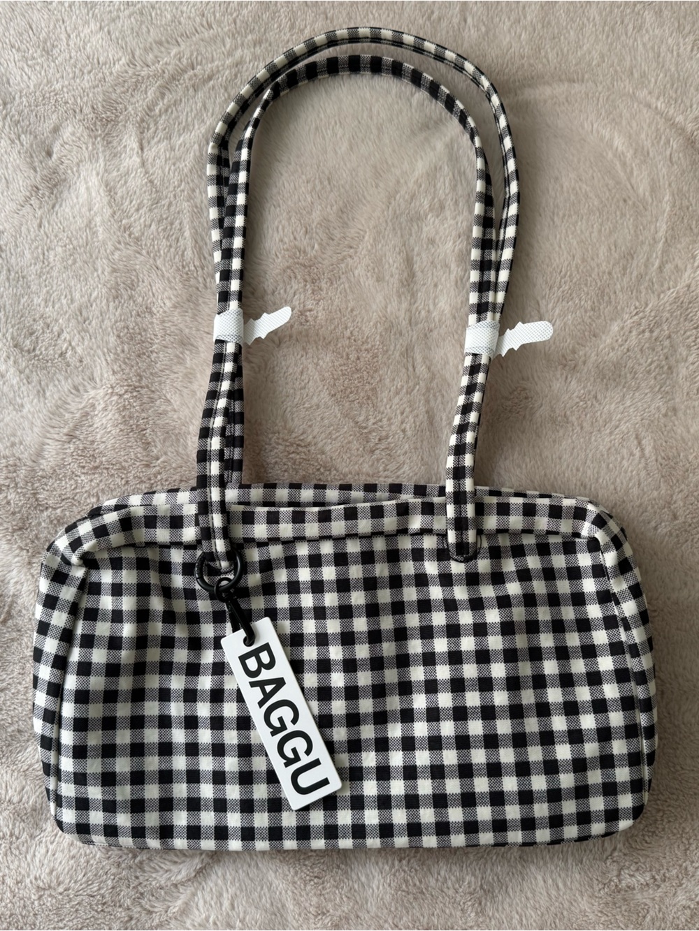 NWT BAGGU Nylon Bowler Bag Black & White Gingham